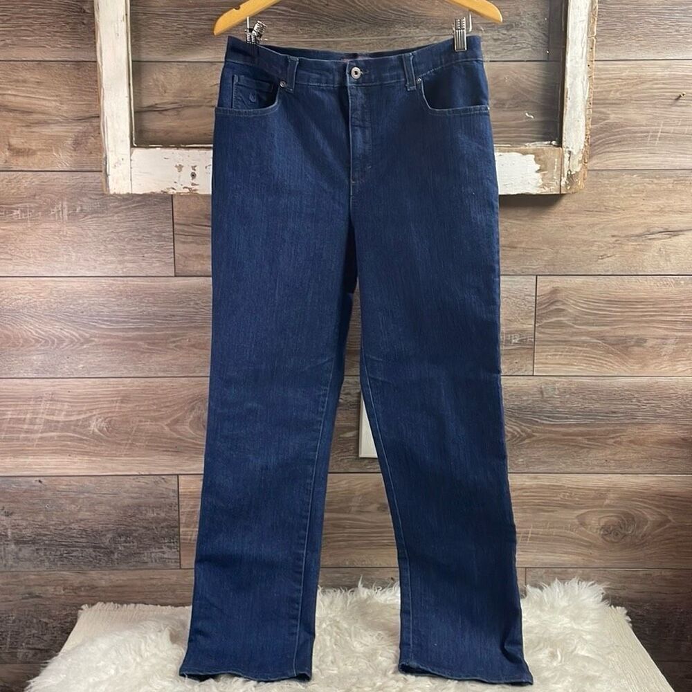 GLORIA VANDERBILT Ladies 5 Pocket Rhinestones Jeans Straight Leg Blue Size 10